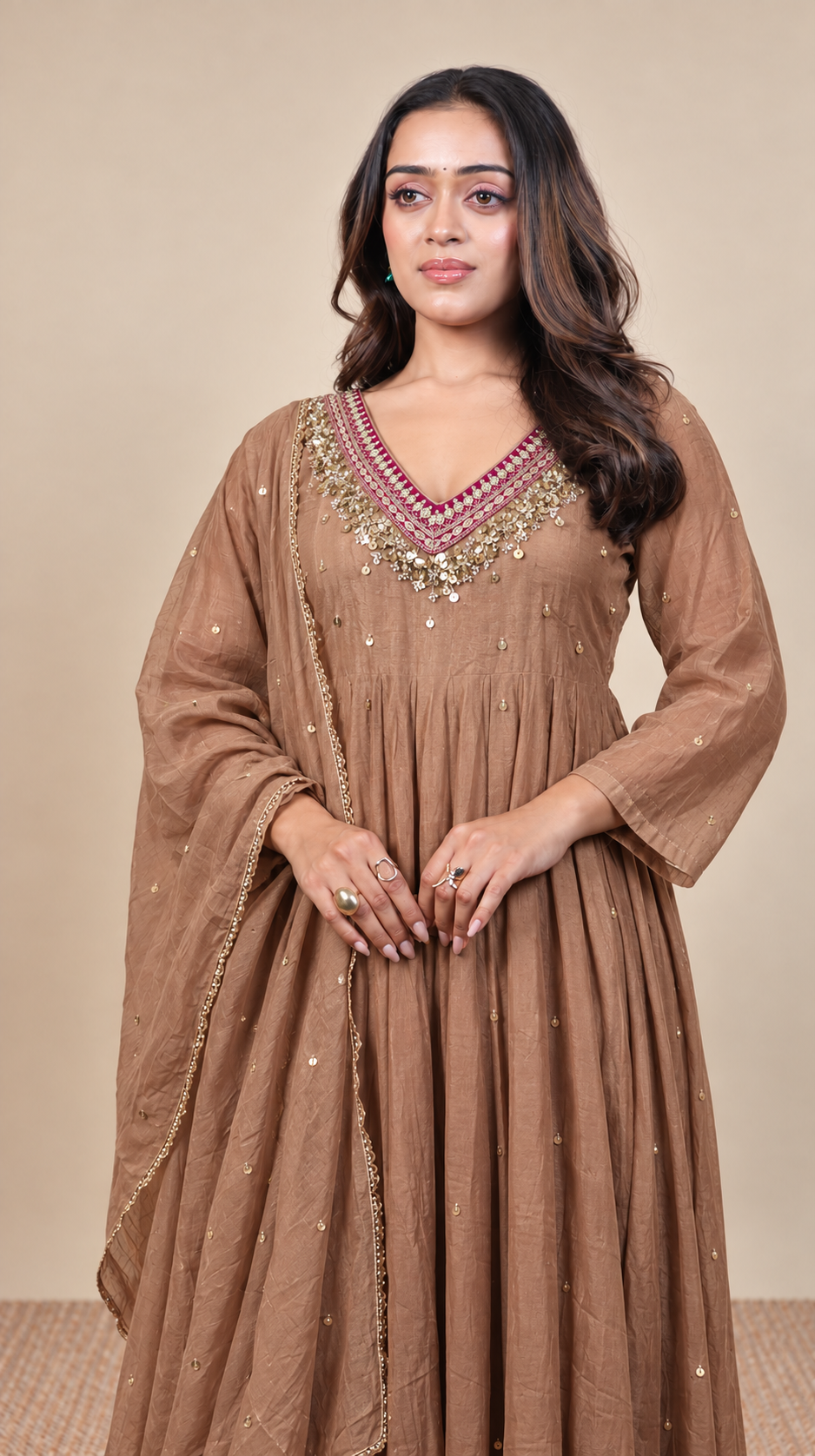 Mocha Royale – Embroidered Palazzo Suit Set