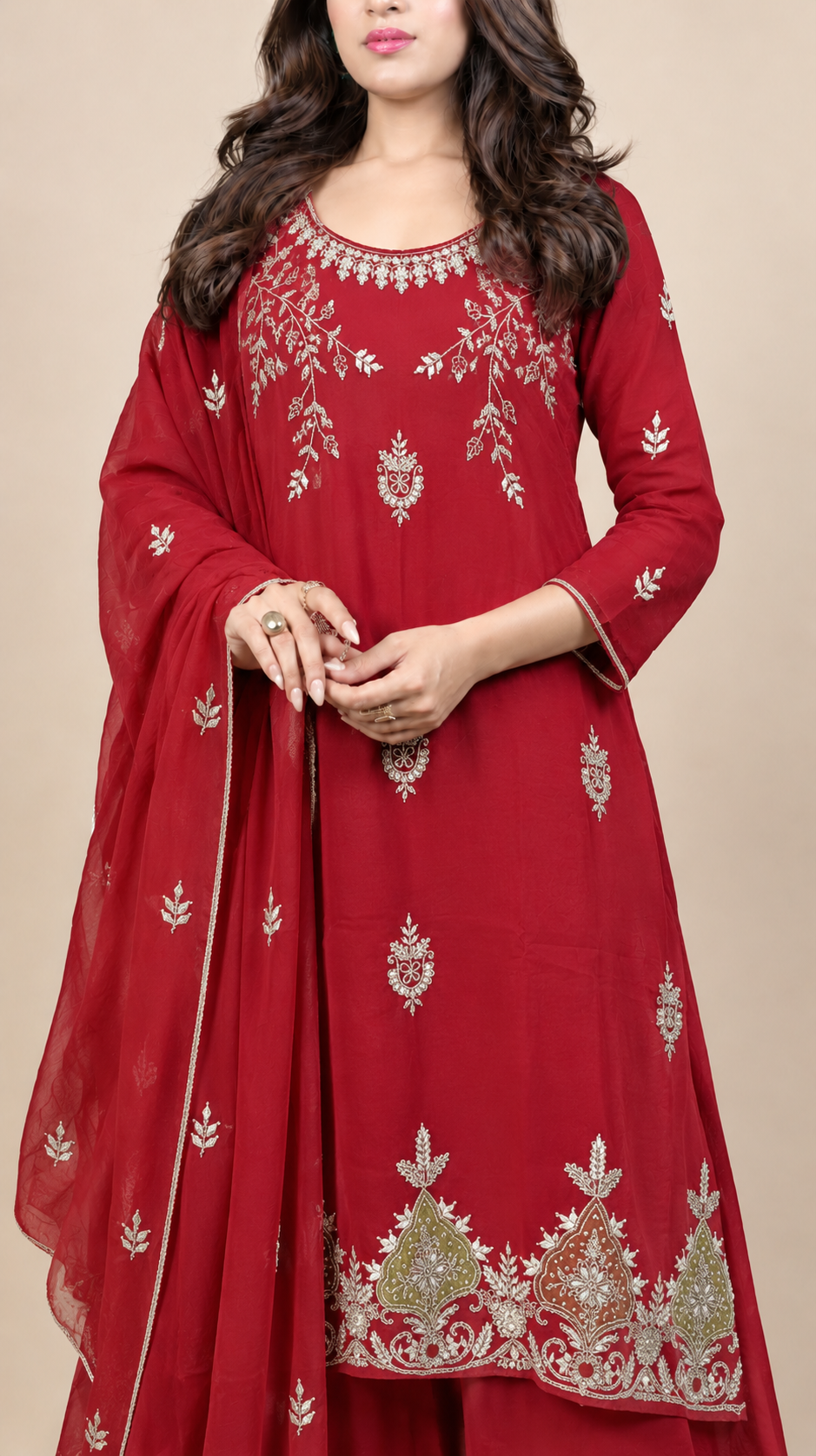 Royal Maroon Zari Embroidered Kurta Set with Dupatta