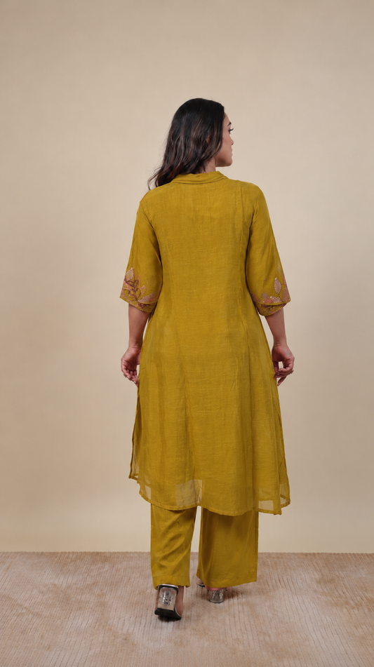 Mustard Bloom – Embroidered Kurta Pant Set