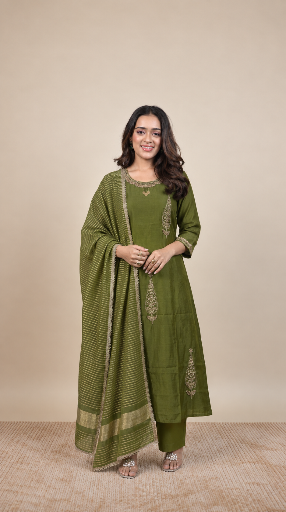 Vanya – Olive Green Embroidered Straight Suit Set