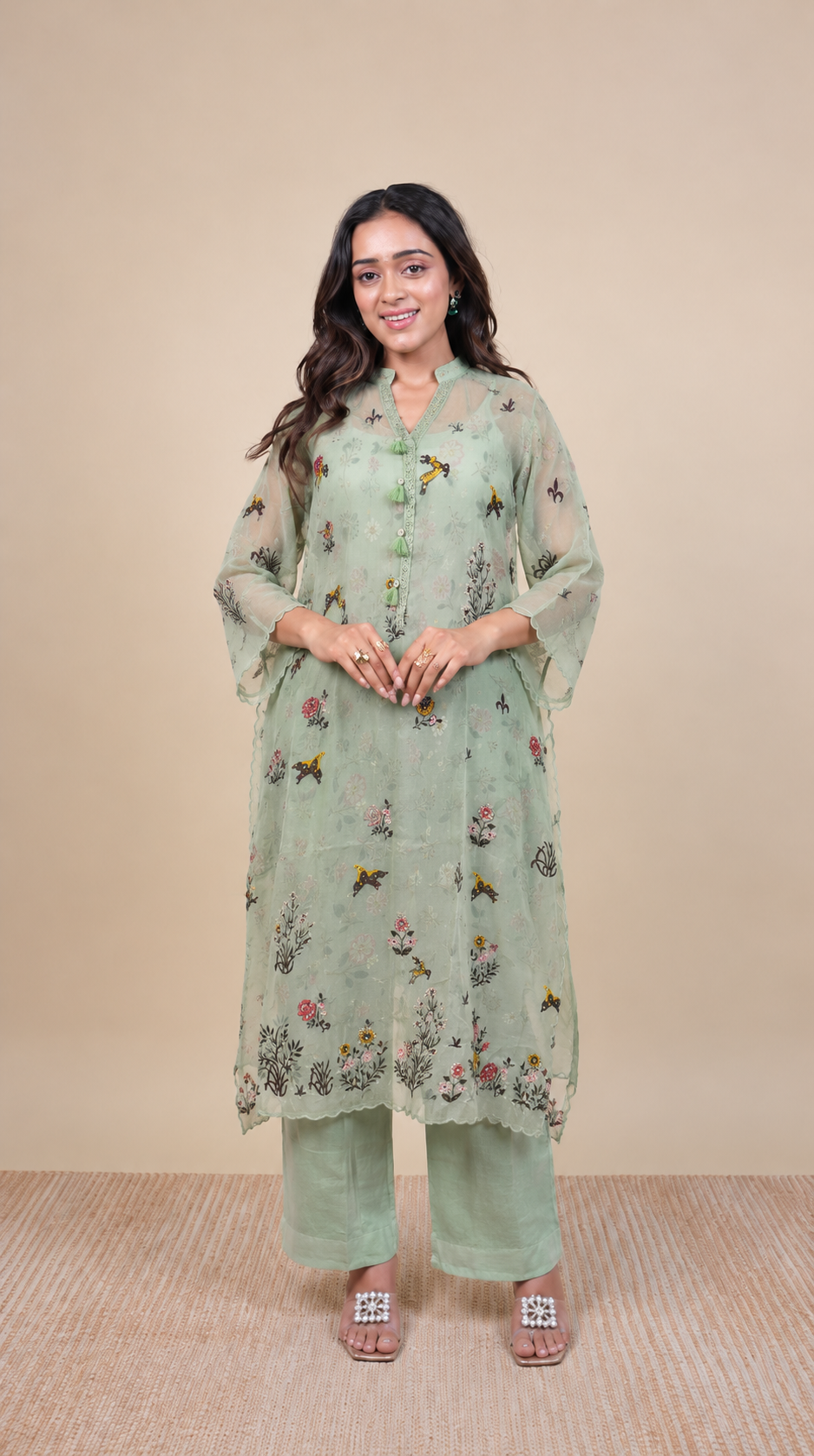 Sage Bloom – Pastel Mint Floral Embroidered Suit Set