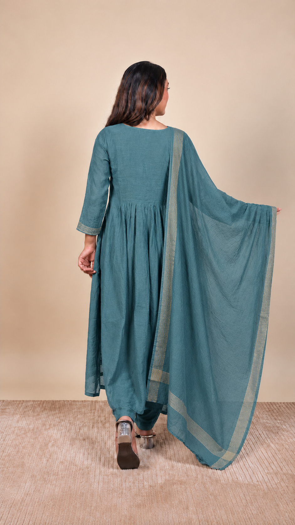 Teal Elegance – Embroidered Anarkali Suit Set
