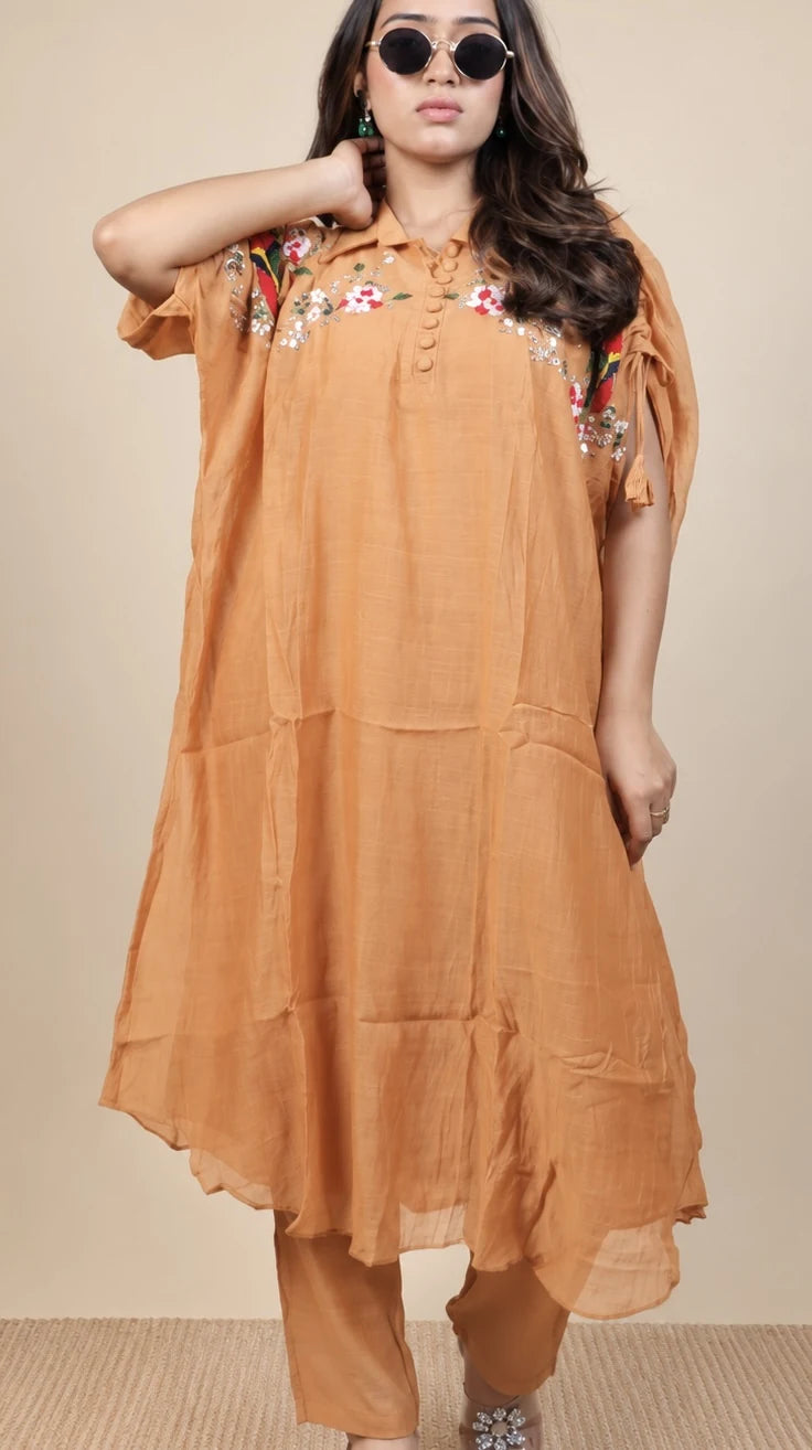 Aaranya – Chanderi Floral Embroidery Suit by Gold Lady - Detail View