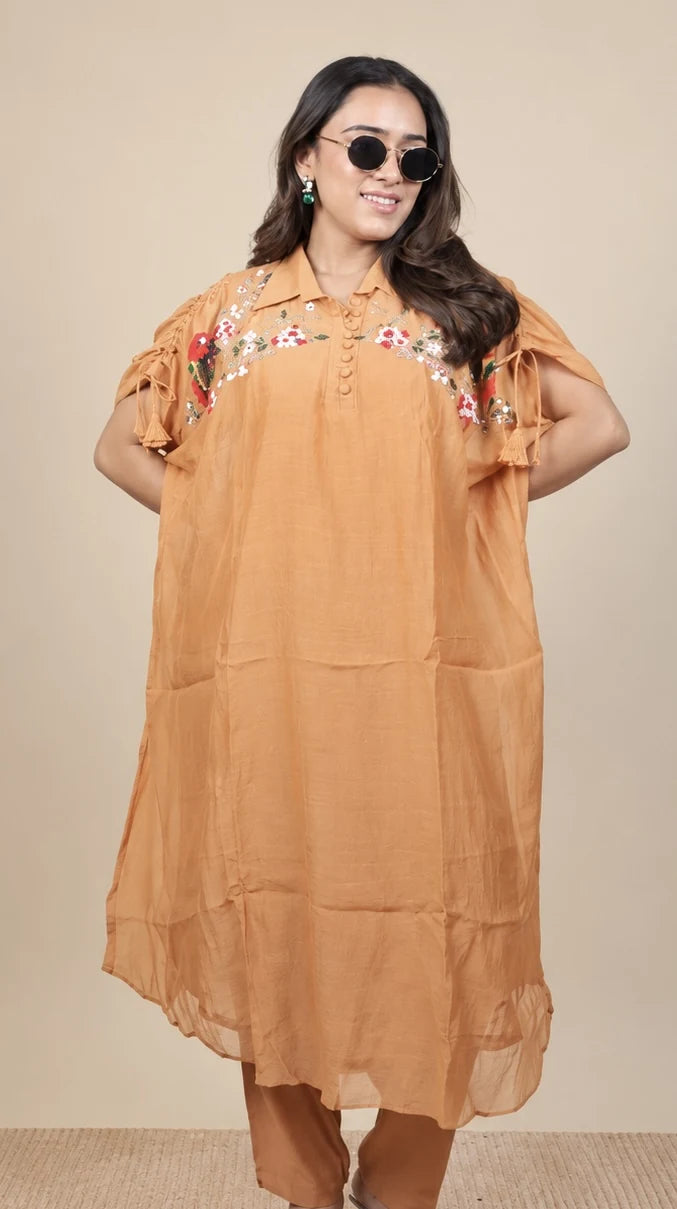 Aaranya – Chanderi Floral Embroidery Suit by Gold Lady - Side View