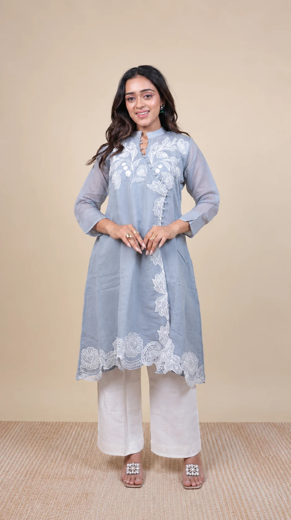Arranya – Cotton Ajrakh Print Mirror Work Suit by Gold Lady - Side View