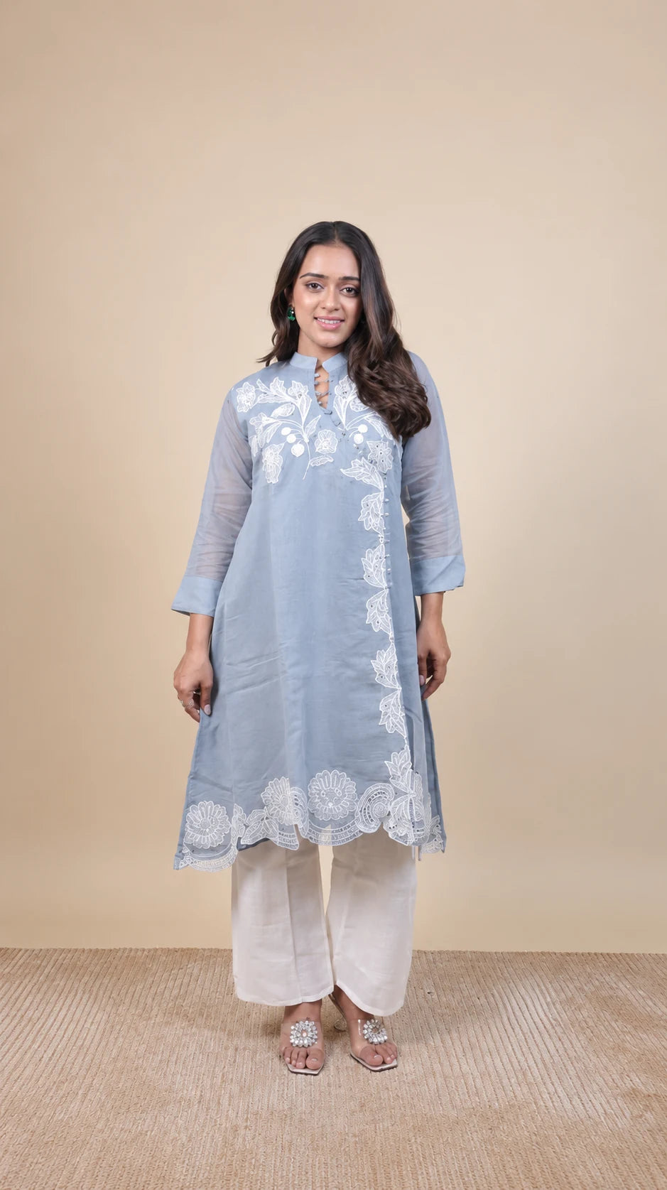 Arranya – Cotton Ajrakh Print Mirror Work Suit by Gold Lady - Front View