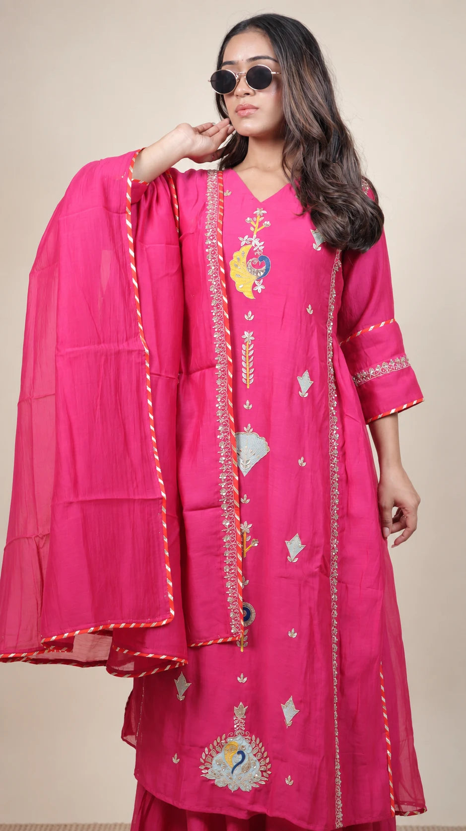 Gulabi Mehfil – Embroidered Sharara Set by Gold Lady - Front View