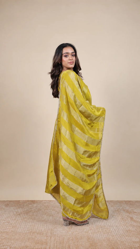 Haldi – Mustard Embroidered Anarkali Set by Gold Lady - Detail View