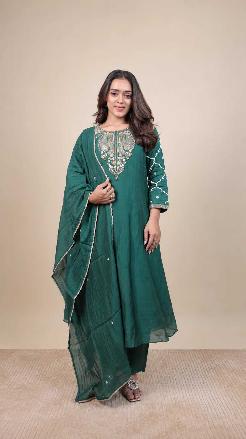Hariyali Noor – Emerald Embroidered Anarkali Set by Gold Lady - Side View