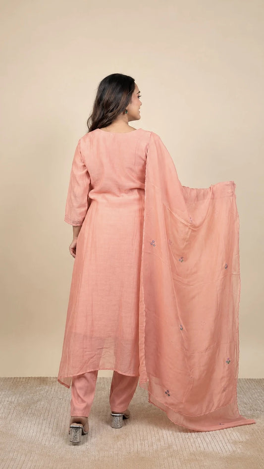 Madhavi – Peach Floral Embroidery Suit by Gold Lady - Back View