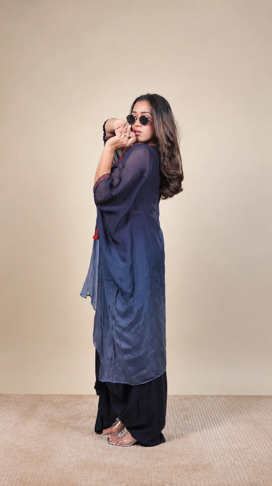 Neel Raat – Embroidered Navy Kurta Set by Gold Lady - Back View
