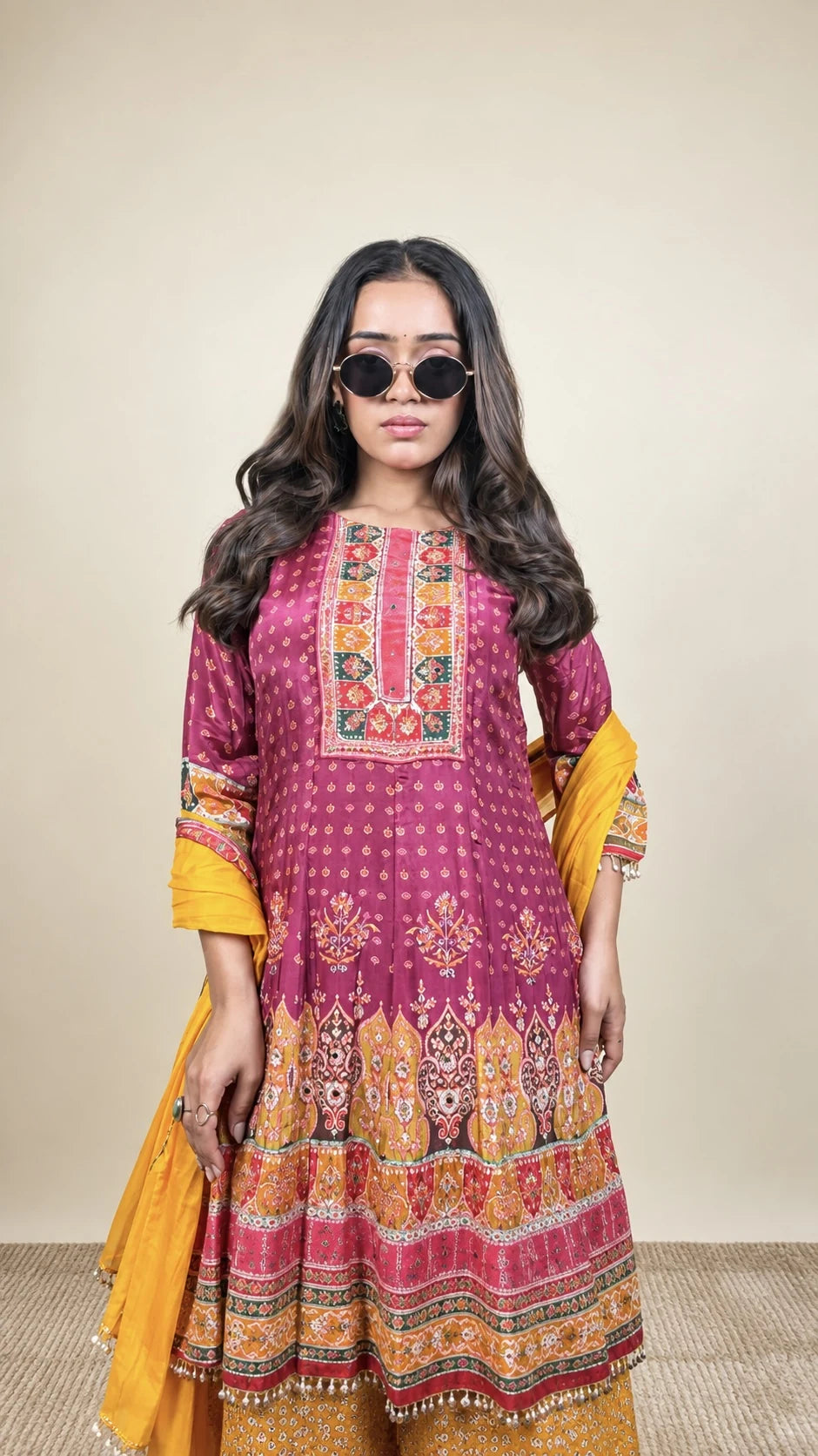 Rangoli Riwaaz – Ajrakh Print Suit by Gold Lady - Front View