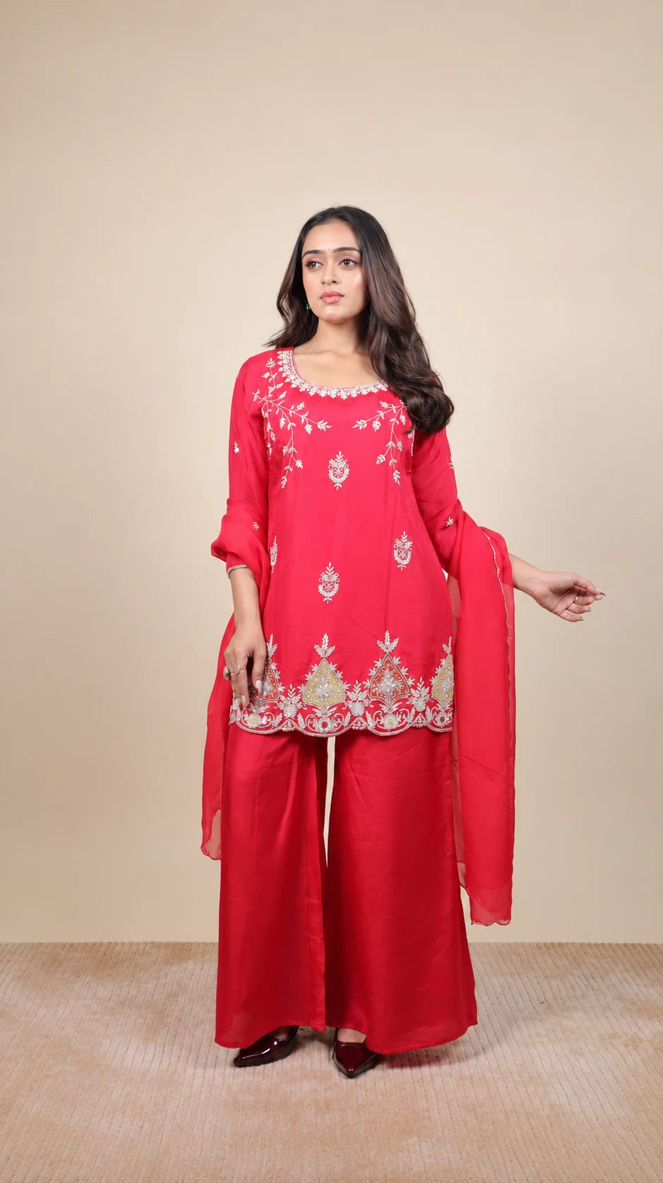 Rangrez – Red Embroidered Kurta Set by Gold Lady - Back View