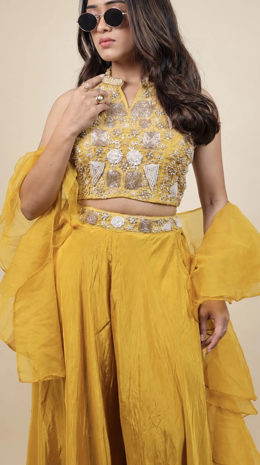Sunehra – Embroidered Lehenga Set by Gold Lady - Side View