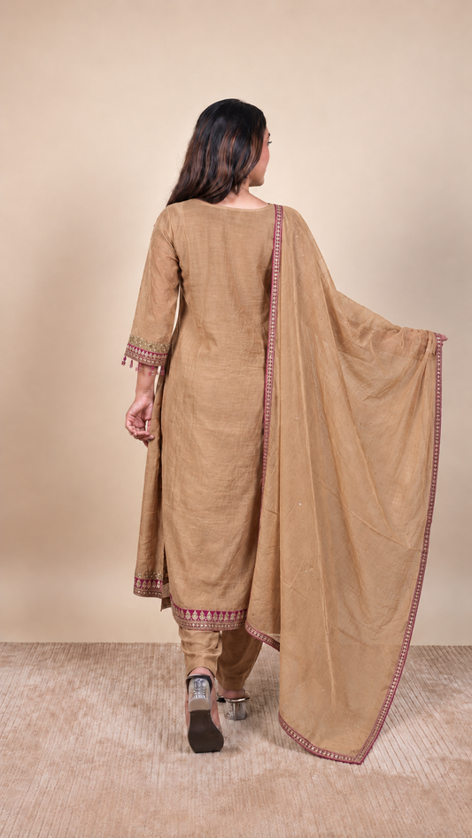 Mocha Royale – Embroidered Palazzo Suit Set