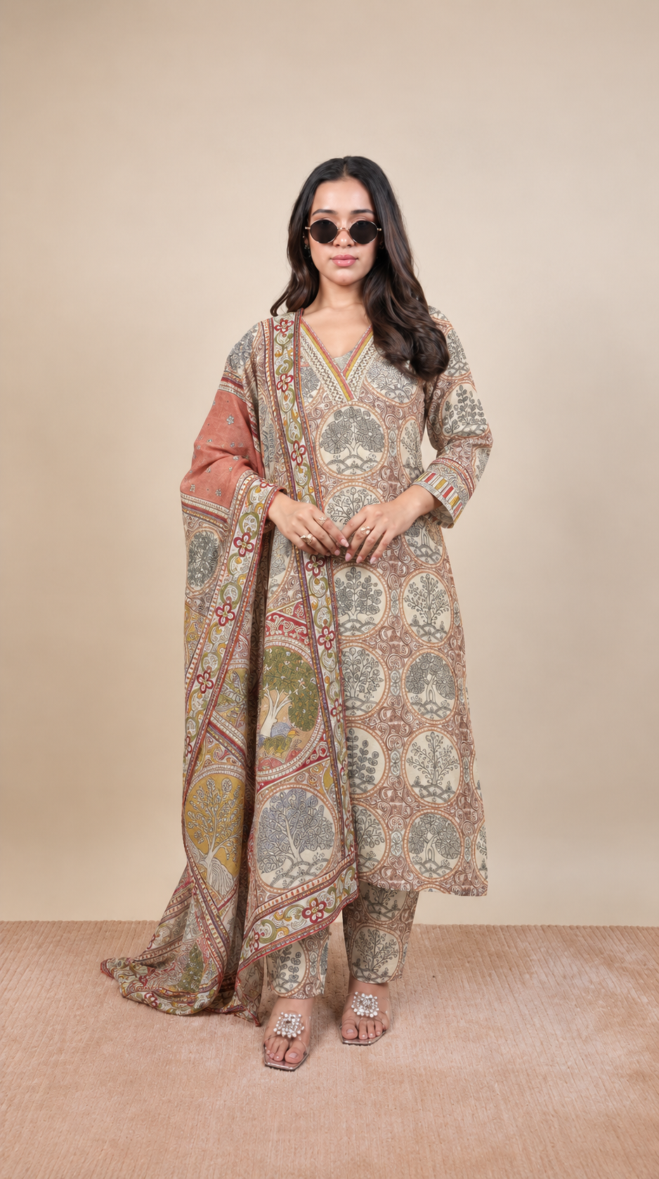 Earthy Elegance – Botanical Printed Kurta Set with Dupatta