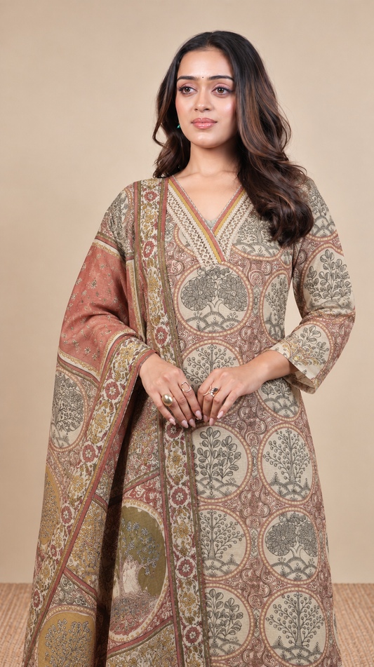 Earthy Elegance – Botanical Printed Kurta Set with Dupatta