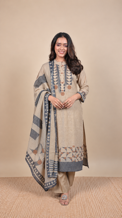 Earthstone Grace – Geometric Printed Kurta Set