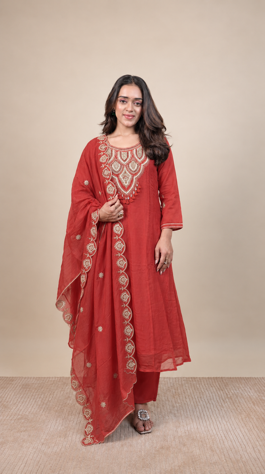 Crimson Red Embroidered Anarkali Suit