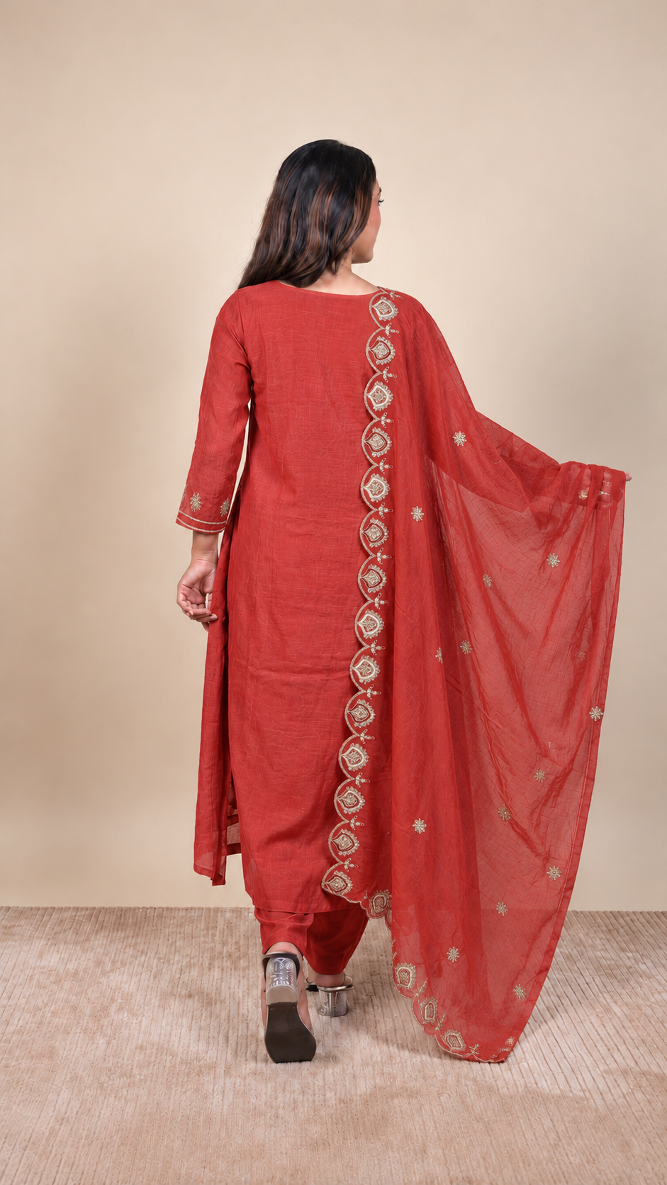Crimson Red Embroidered Anarkali Suit