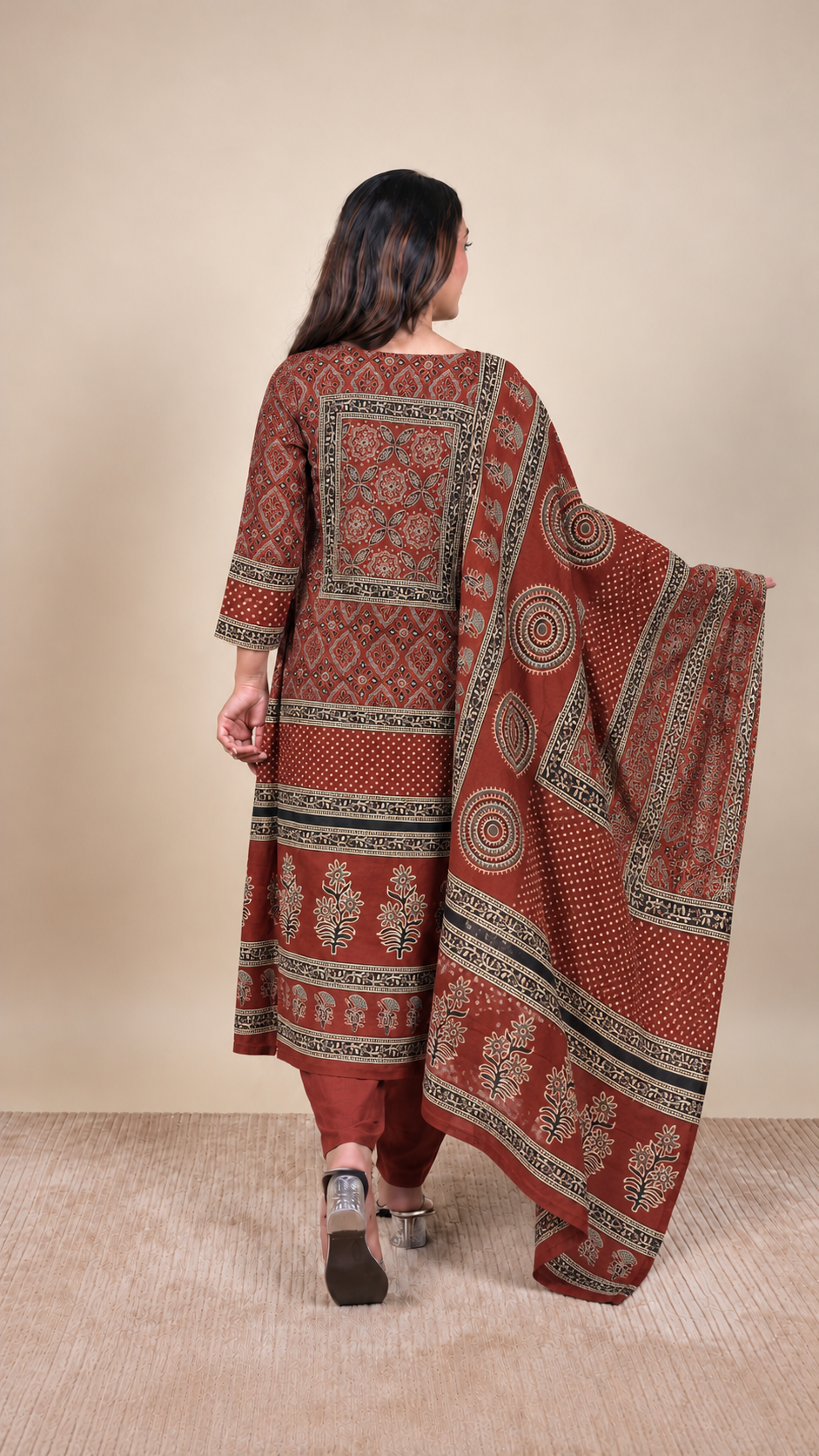 Rust Royale – Traditional Block Print Kurta Set with Dupatta