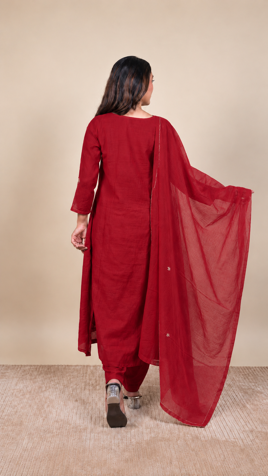 Royal Maroon Zari Embroidered Kurta Set with Dupatta