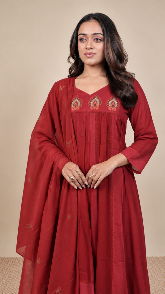 Red Aura – Embroidered Anarkali Suit Set