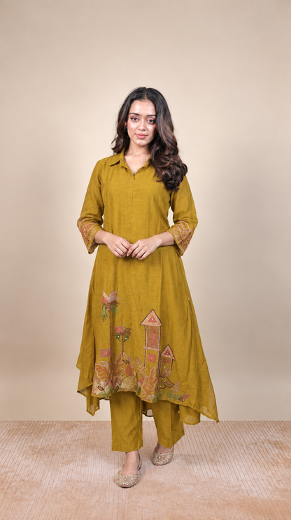 Mustard Bloom – Embroidered Kurta Pant Set