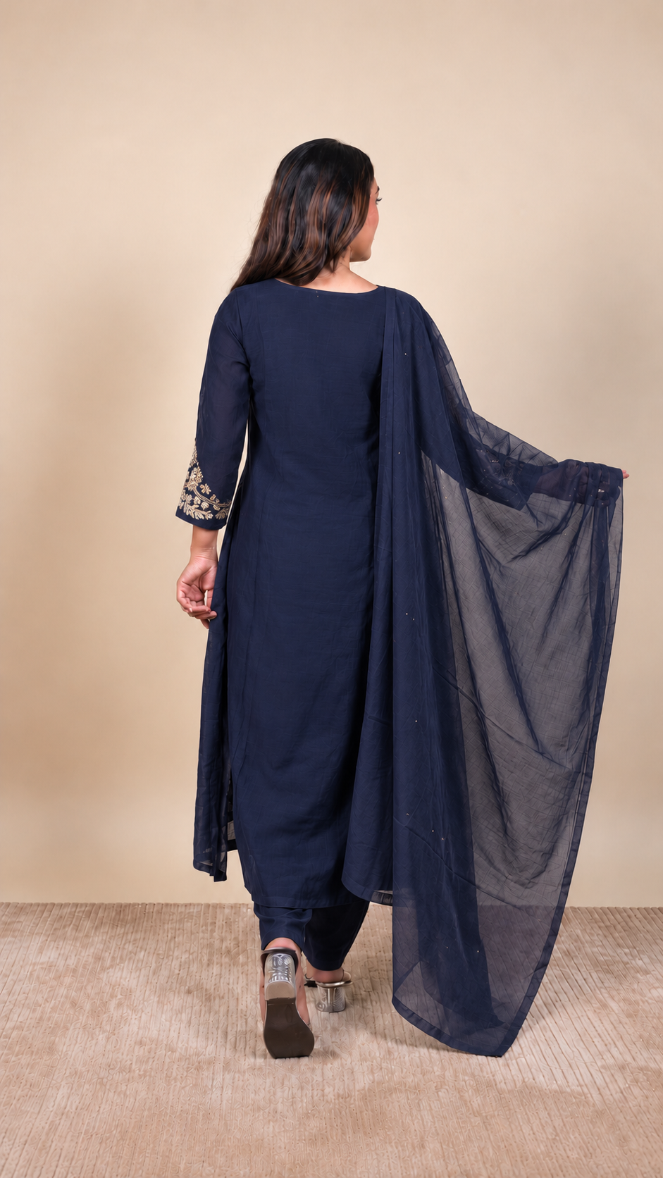 Neelambari – Midnight Navy Gold Embroidered Anarkali Suit Set