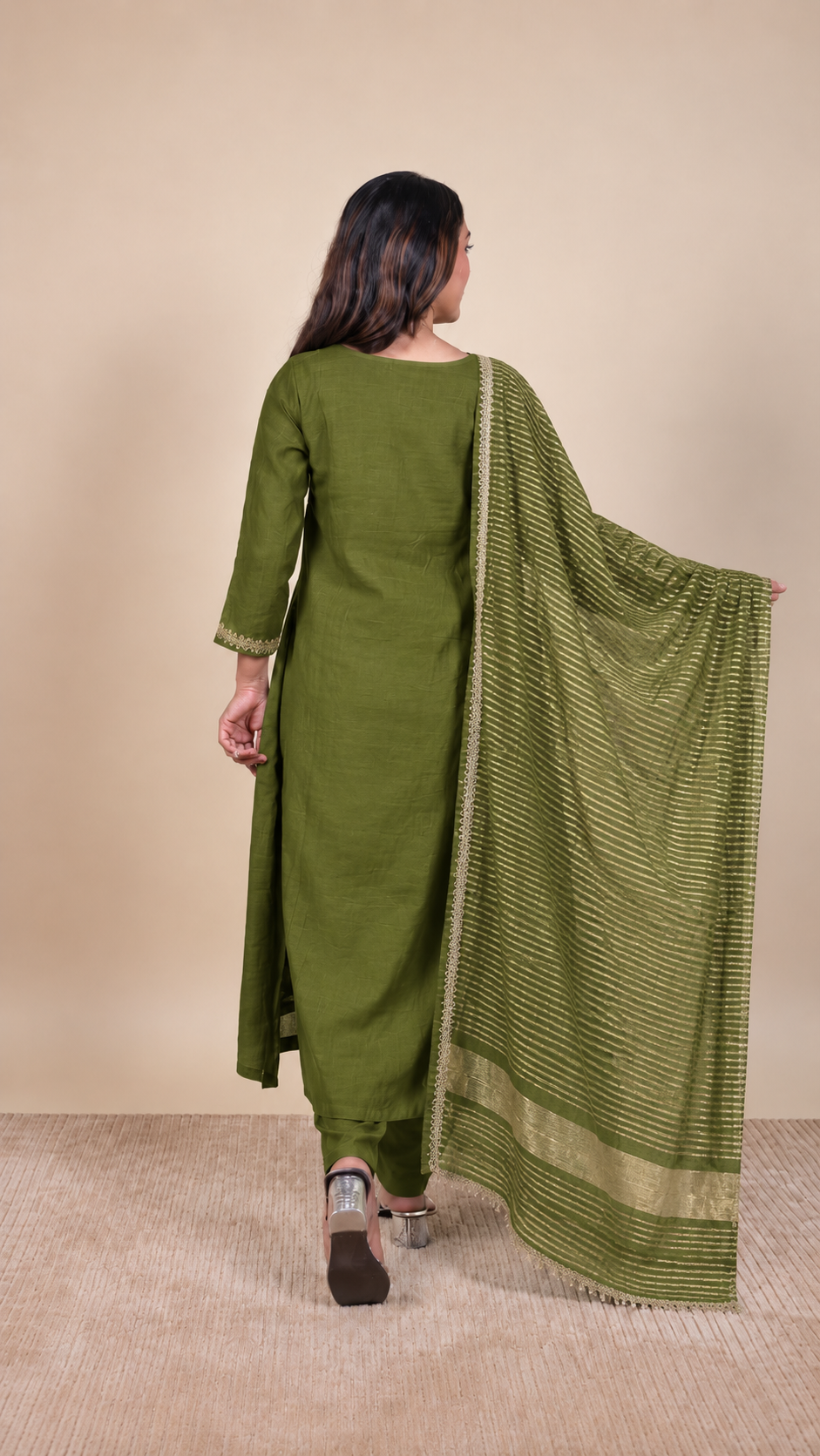 Vanya – Olive Green Embroidered Straight Suit Set