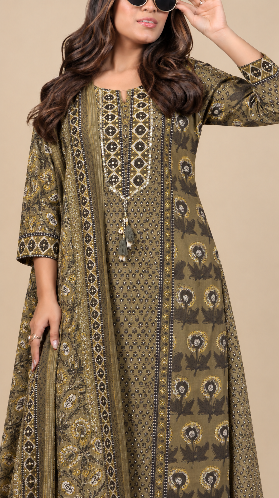 Aaranya Olive Bloom Printed Suit Set