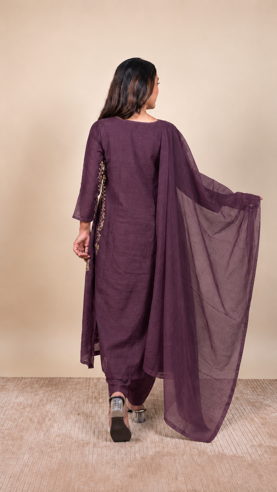 Royal Plum Floral Embroidered Suit Set