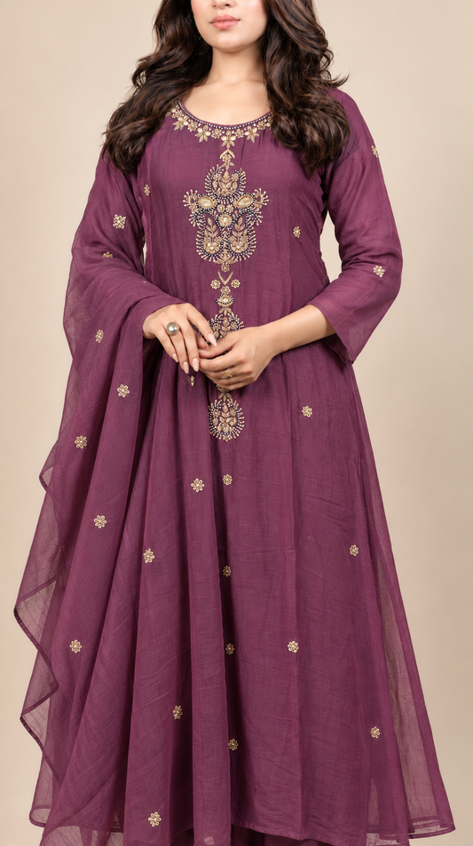 Rajvanshi Plum Embroidered Suit Set