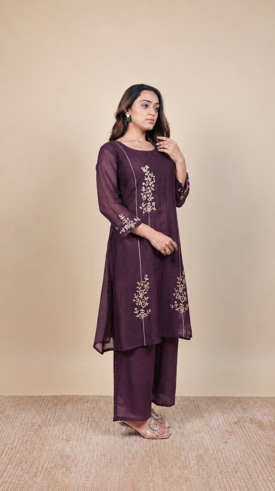 Royal Plum Floral Embroidered Suit Set