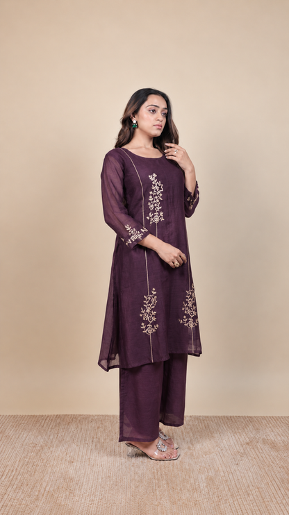 Royal Plum Floral Embroidered Suit Set