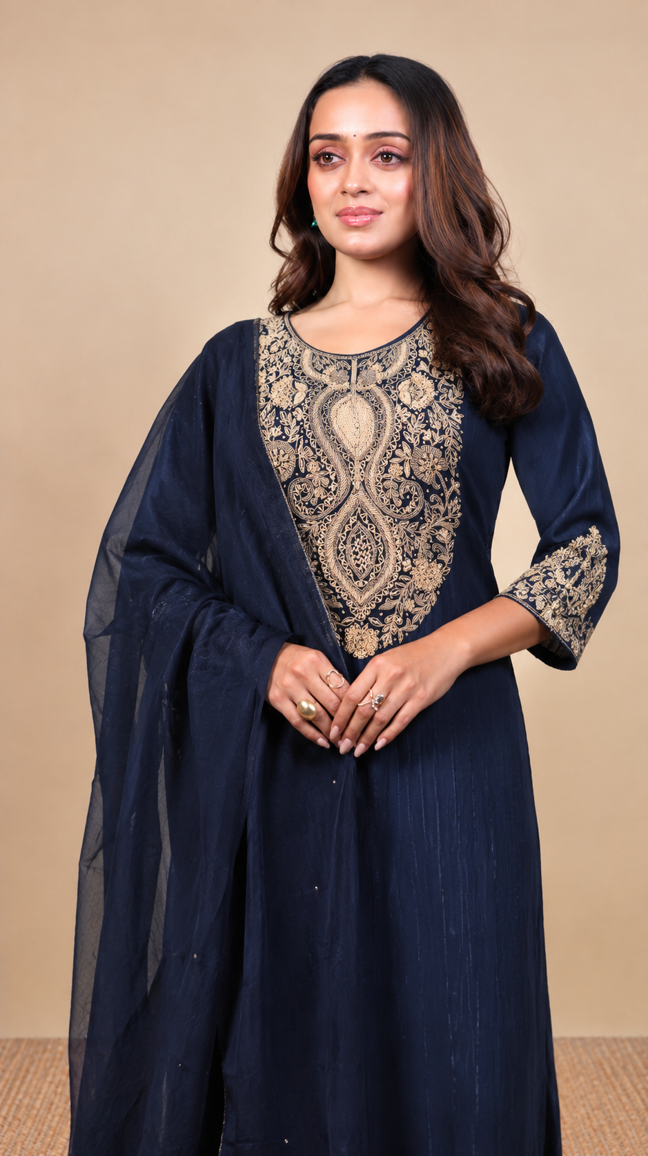 Neelambari – Midnight Navy Gold Embroidered Anarkali Suit Set