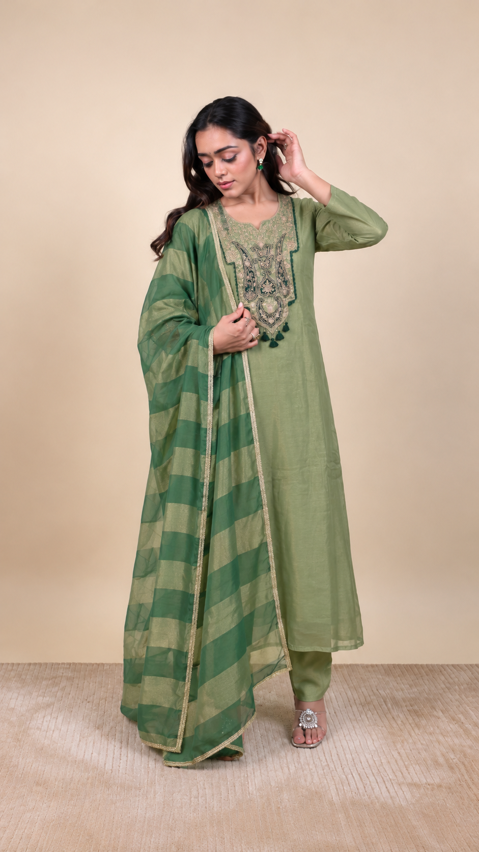 Sage Serenity – Premium Embroidered Kurta Set