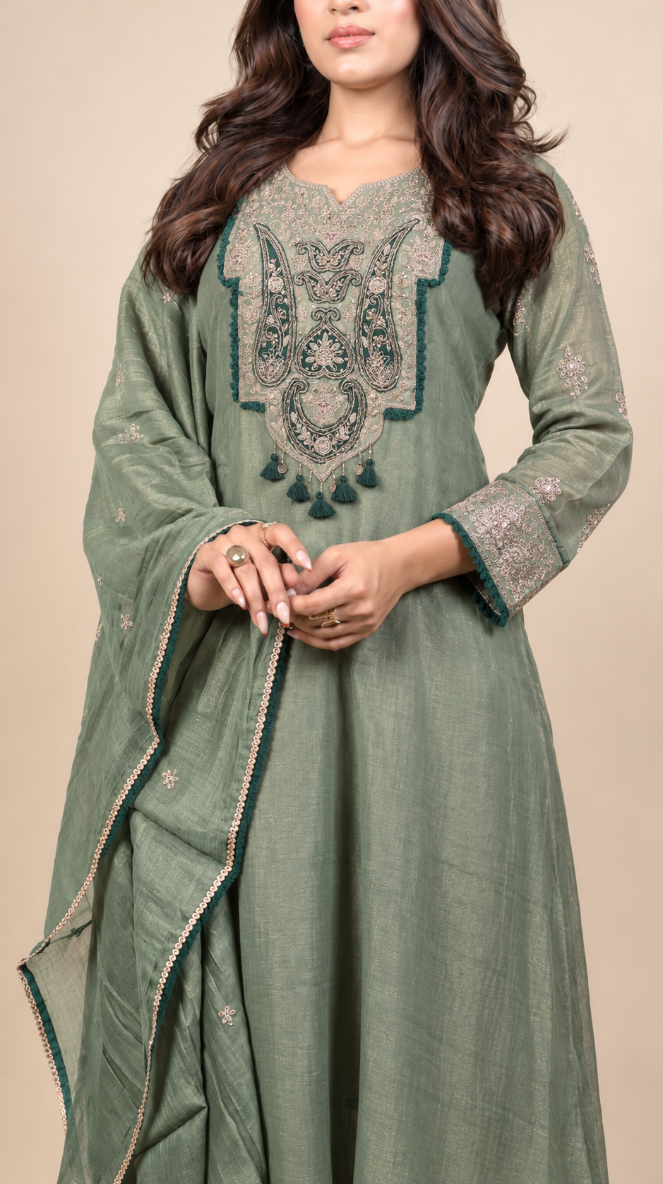 Sage Serenity – Premium Embroidered Kurta Set