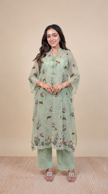 Sage Bloom – Pastel Mint Floral Embroidered Suit Set