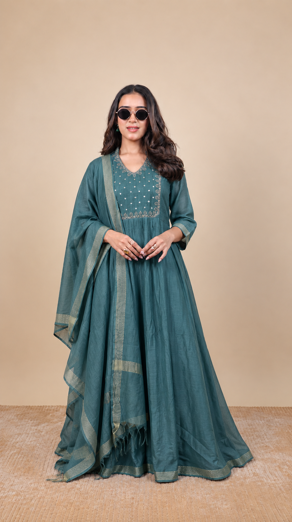 Teal Elegance – Embroidered Anarkali Suit Set