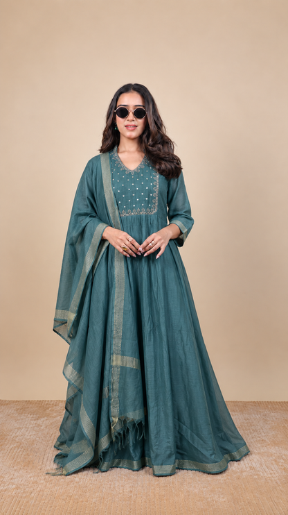 Teal Elegance – Embroidered Anarkali Suit Set