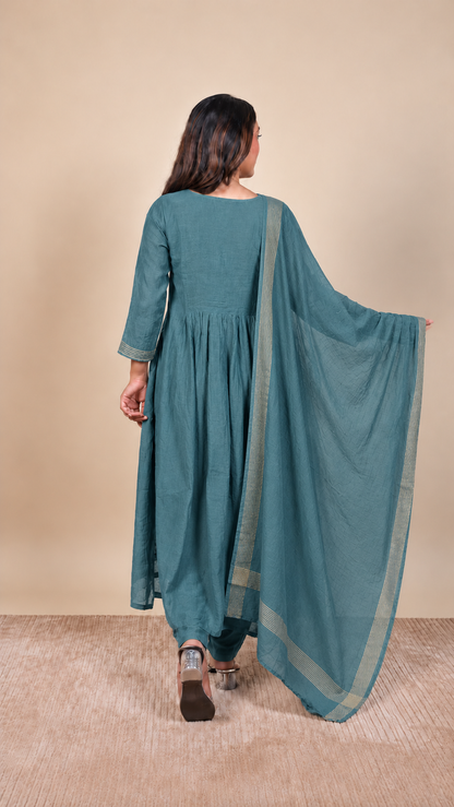 Teal Elegance – Embroidered Anarkali Suit Set