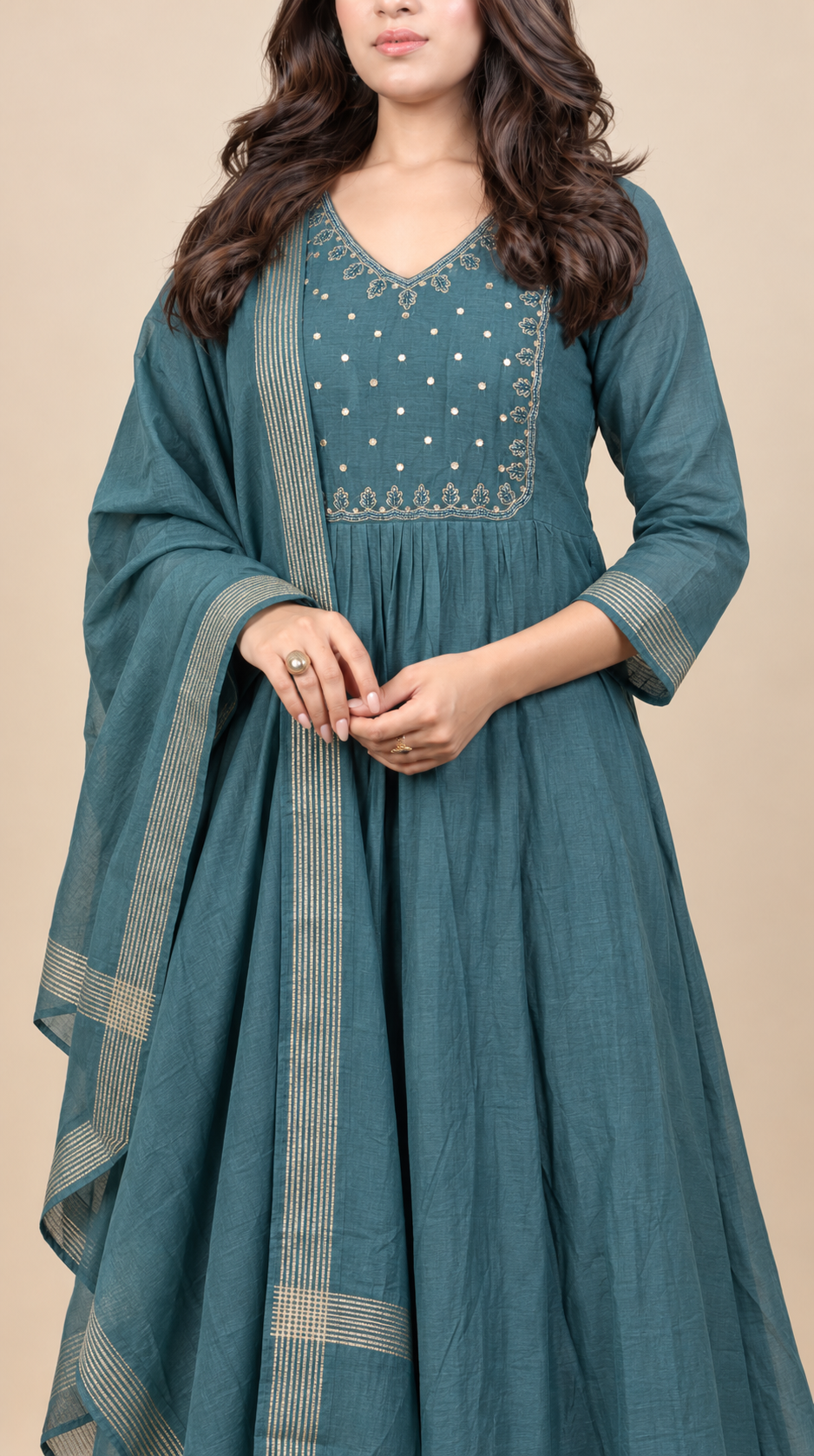 Teal Elegance – Embroidered Anarkali Suit Set