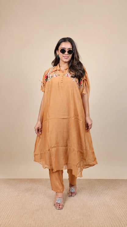 Aaranya – Chanderi Floral Embroidery Suit by Gold Lady - Front View