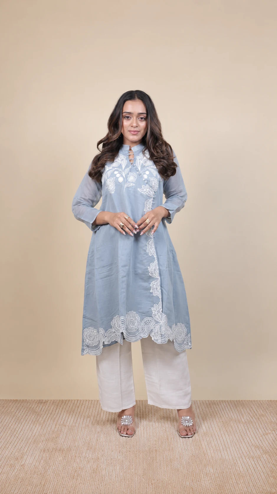 Arranya – Cotton Ajrakh Print Mirror Work Suit by Gold Lady - Back View