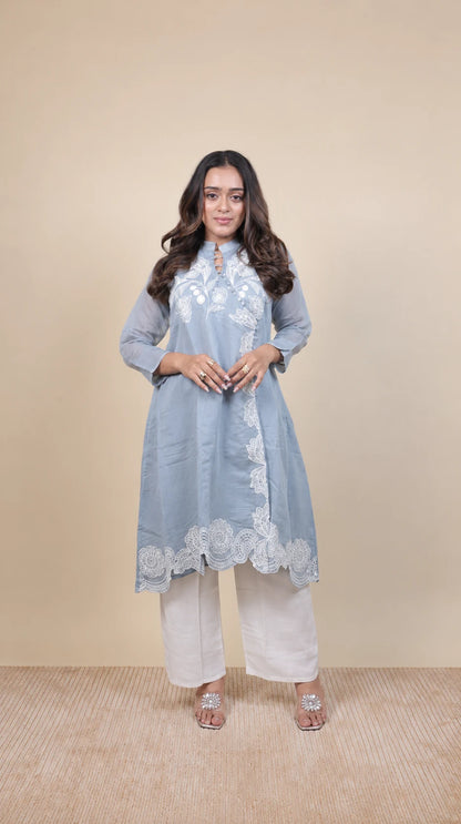 Arranya – Cotton Ajrakh Print Mirror Work Suit by Gold Lady - Back View