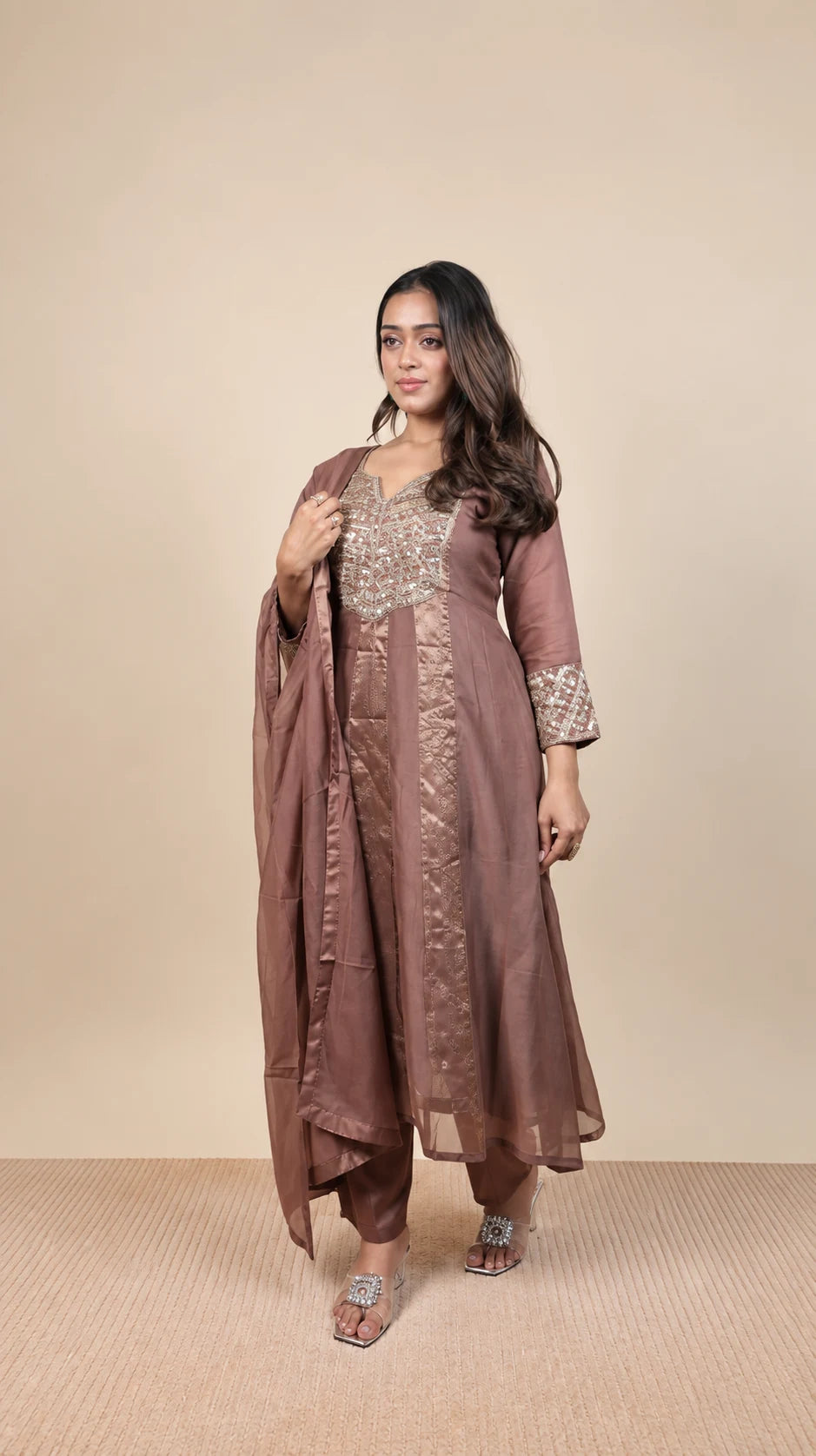 Ayesha – Chanderi Zari Work Suit by Gold Lady - Side View