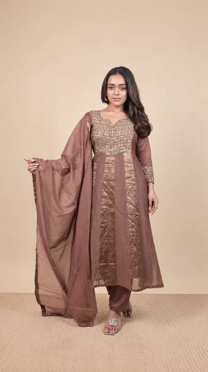Ayesha – Chanderi Zari Work Suit by Gold Lady - Front View