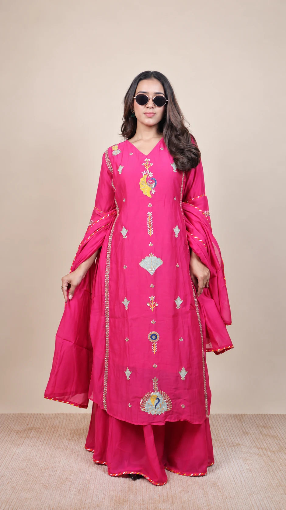Gulabi Mehfil – Embroidered Sharara Set by Gold Lady - Detail View
