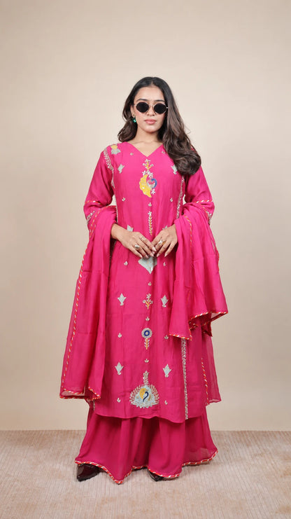 Gulabi Mehfil – Embroidered Sharara Set by Gold Lady - Back View
